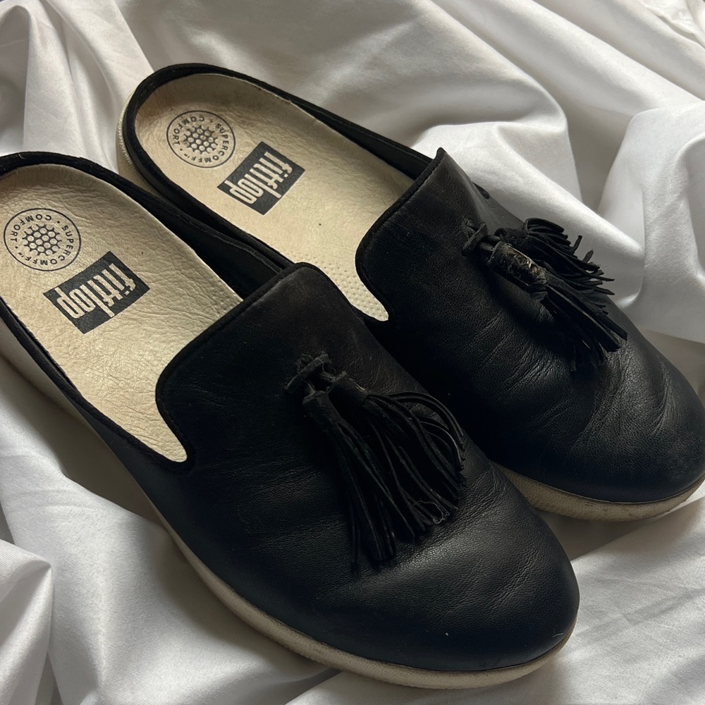 FitFlop Black Tassel Mules